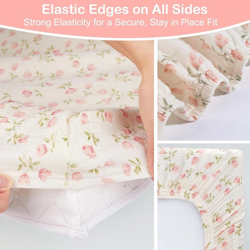 Basumee Muslin Changing Pad Cover Waterproof 2 Pack Baby Changing Table Covers for Boys and Girls Soft Breathable Nursery Diaper Change Table Cover Pad Fits 32"x16", Pink - Image 5